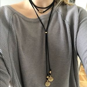 Lucky layer necklace - black with charms